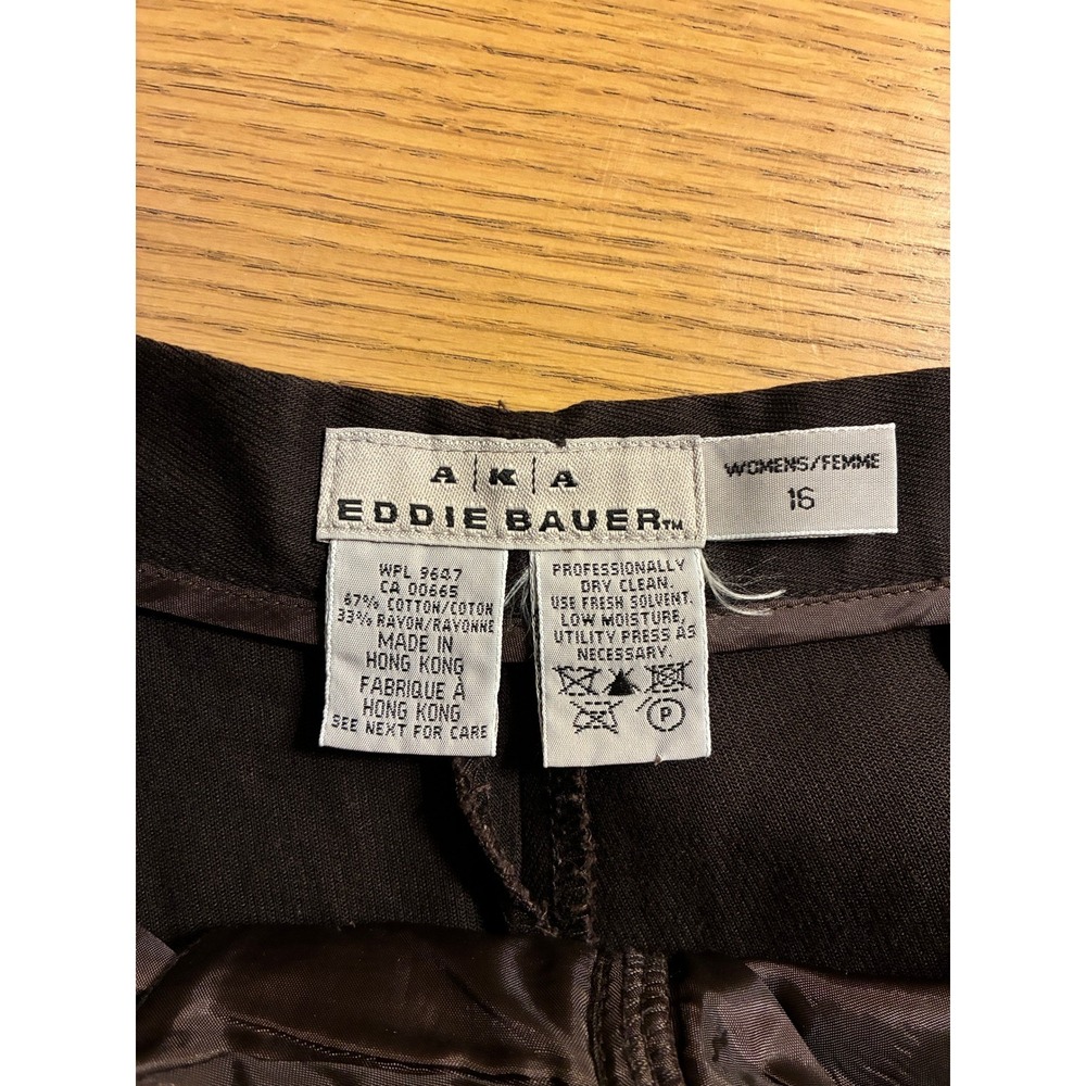 AKA Eddie Bauer Classic Trouser Dark Brown Pleated Wide Leg Pants Womens 16 - Picture 3 of 5
